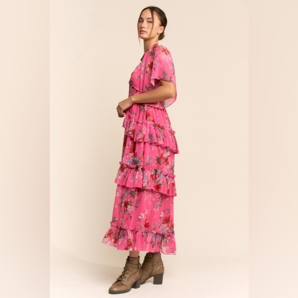 Floral Tiered Ruffle Maxi Dress with Flutter Sleeves - Davi & Dani - Picture 6 of 7